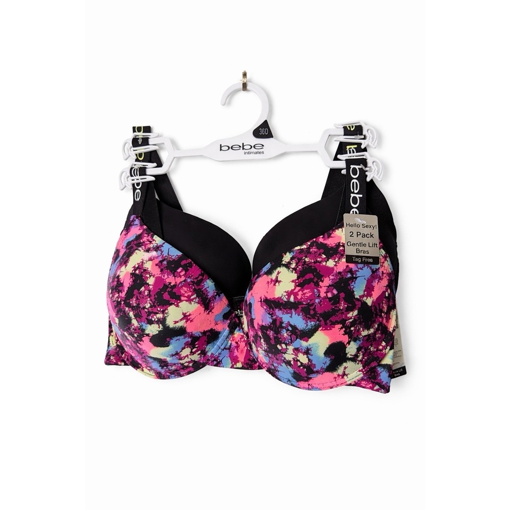 bebe Black Multicolor Floral Print T-Shirt Bra
